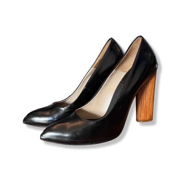 Yves Saint Laurent Black Leather Pumps with Wooden Heels - Picture 3 of 8